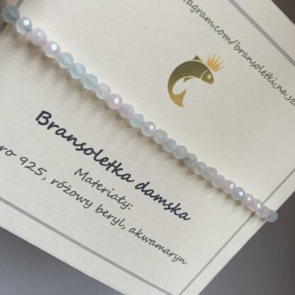 Bransoletka z akwamarynu i różowego berylu z zapięciem