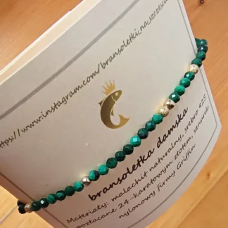 Bransoletka z malachitów w złoconym srebrze 3 mm